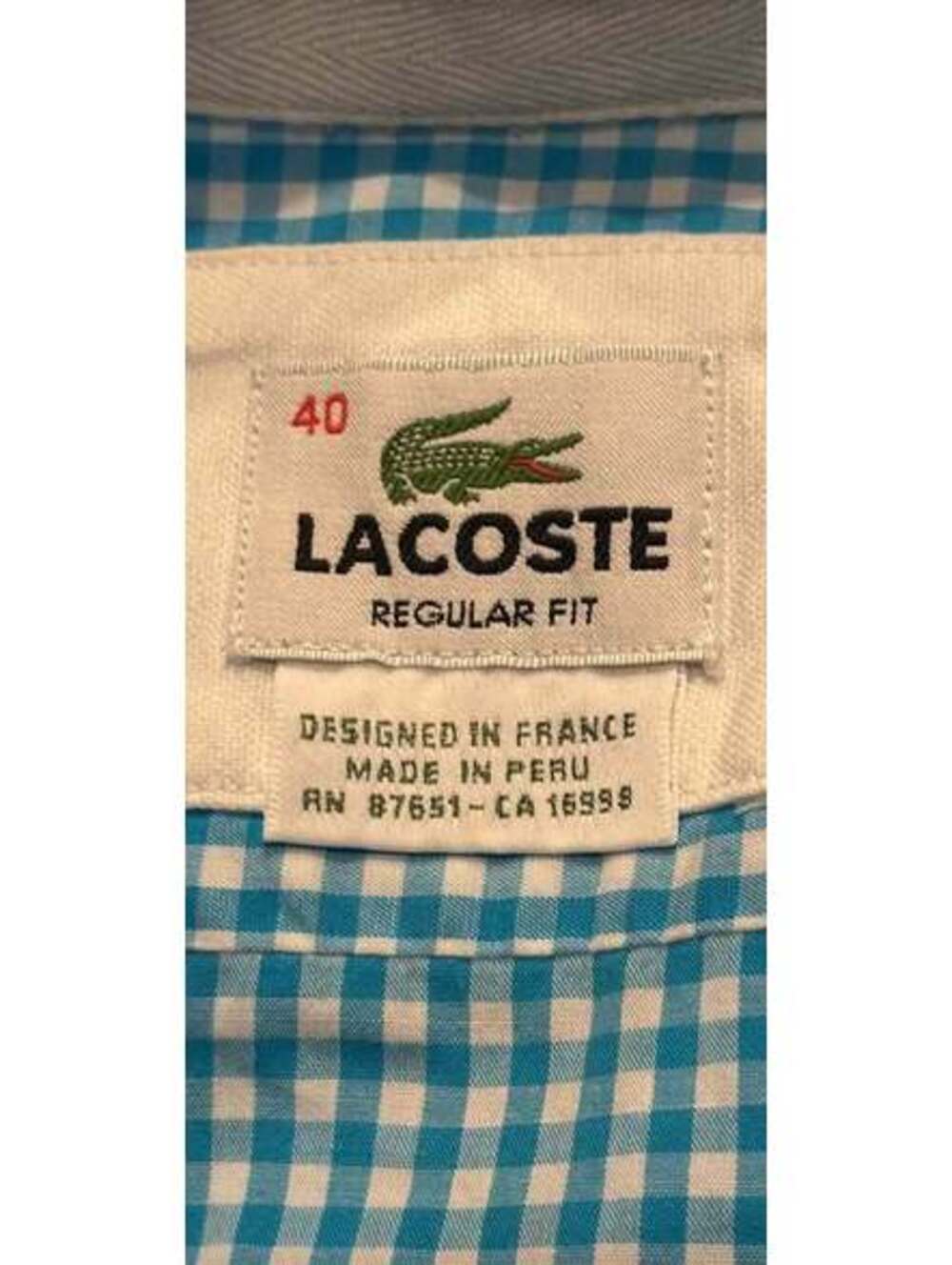 Lacoste Gingham Poplin Man Long sleeve timeless Shirt Size Medium EU 40